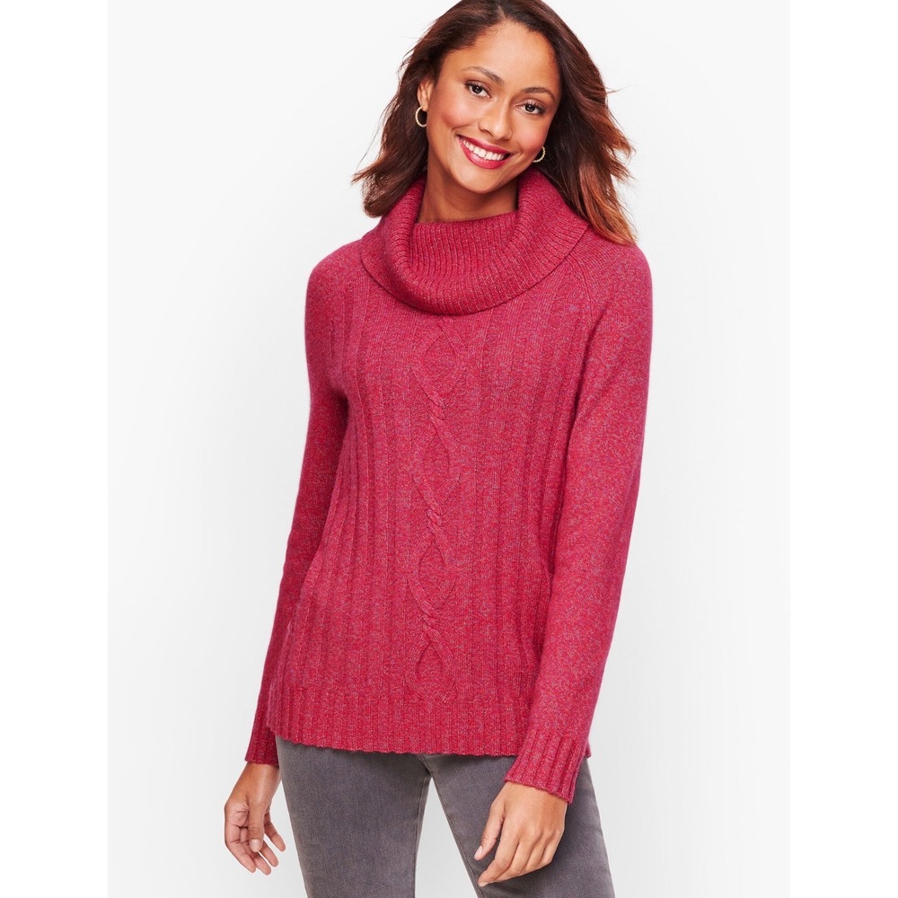 Talbots NWT Pink Marled Cowlneck Sweater Merino Wool Cotton Sz M